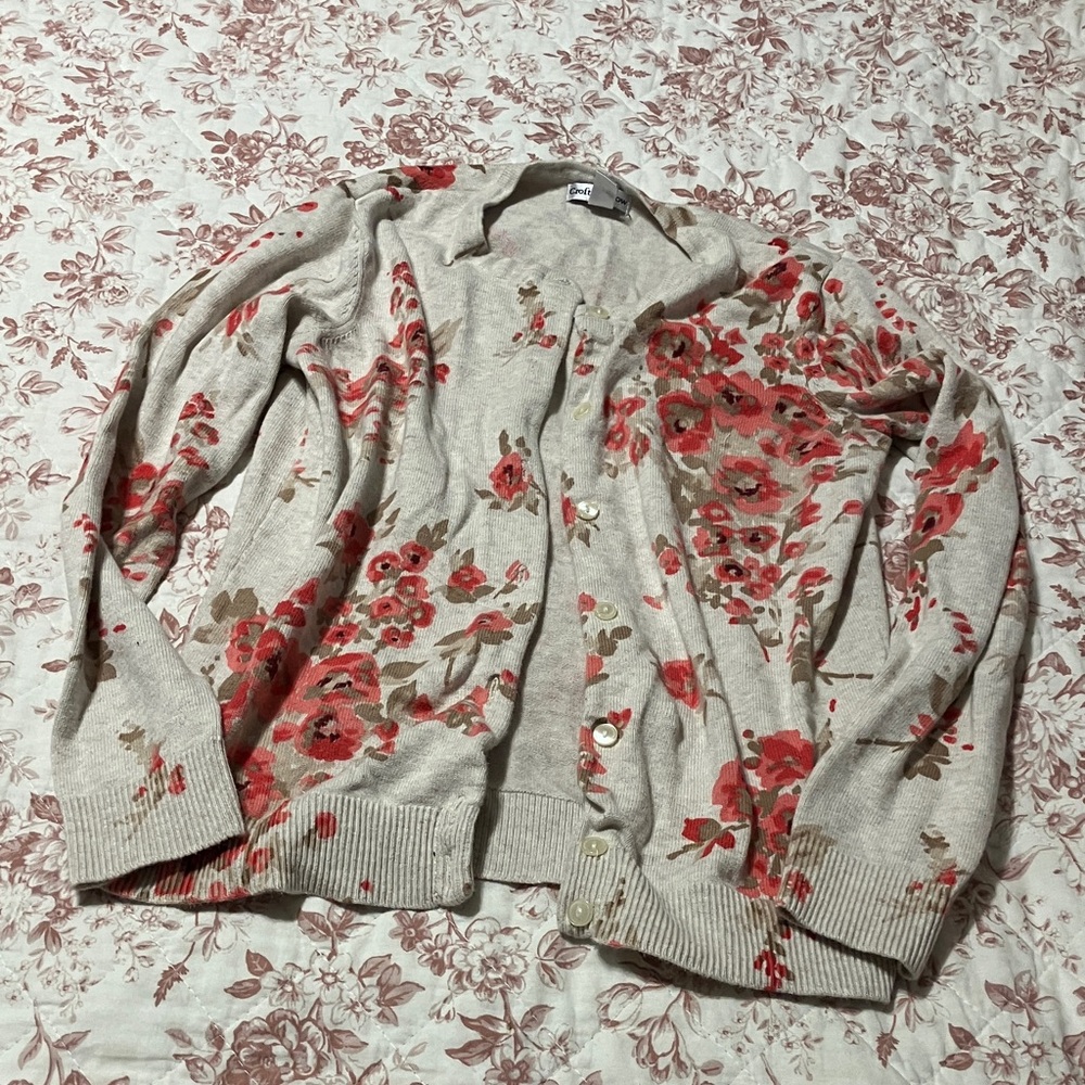 Floral Beige and Red Women's Sweater
